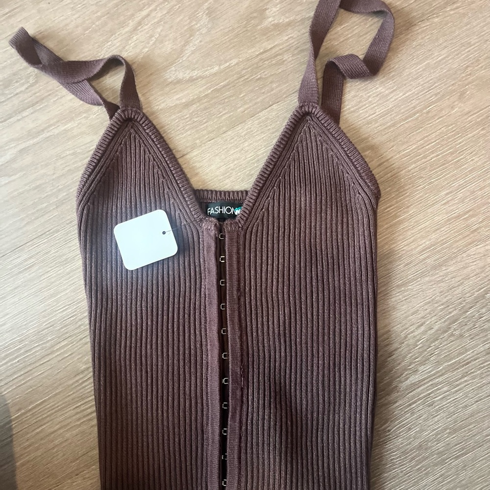 Fashion Nova Chocolate Ribbed Knit Top